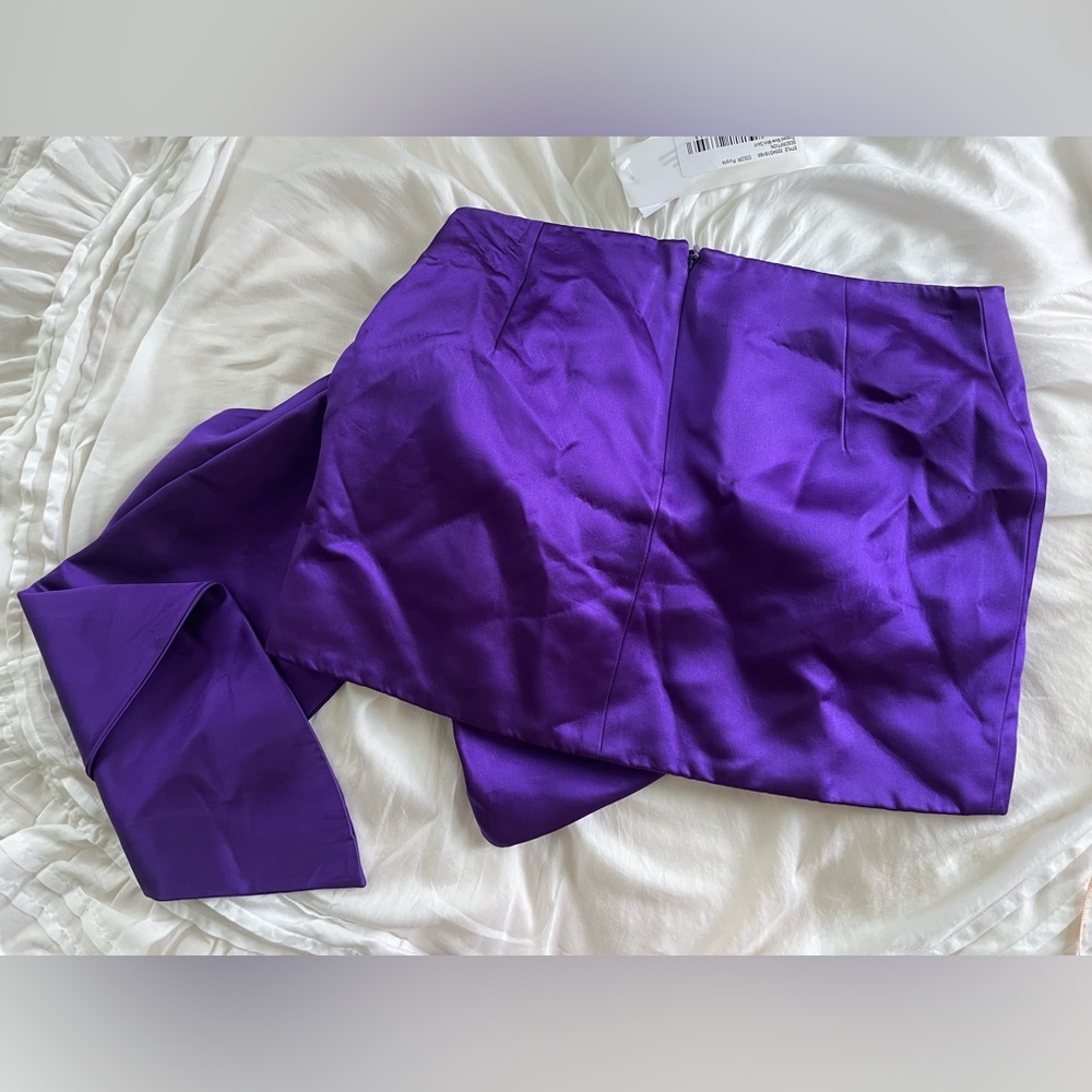 AREA Draped Bow Mini Skirt In Purple - Picture 7 of 14
